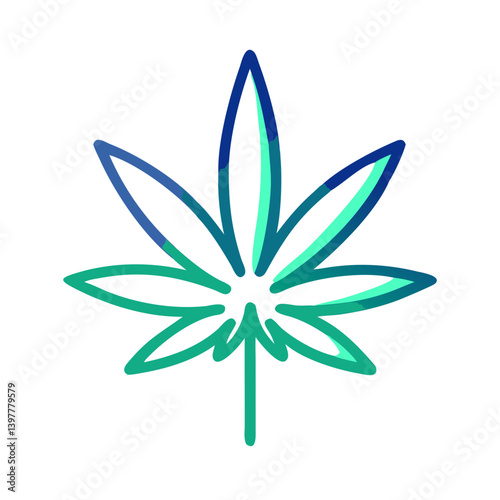 Gradient blue and green outline of a cannabis leaf, often used to represent marijuana, hemp, CBD, or alternative medicine.
