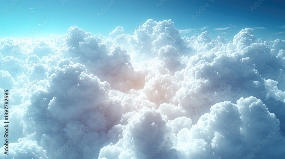 Naklejka premium A vast expanse of fluffy clouds. Sunlight peeks through