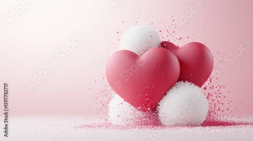 Pink hearts and white spheres