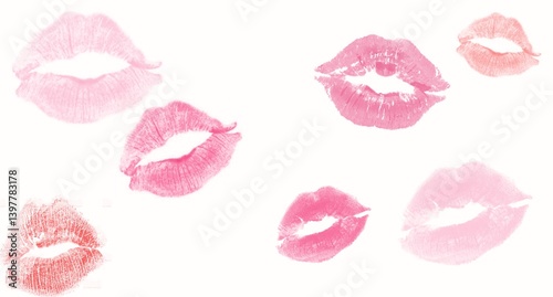 set of pink and red lips silhouette 