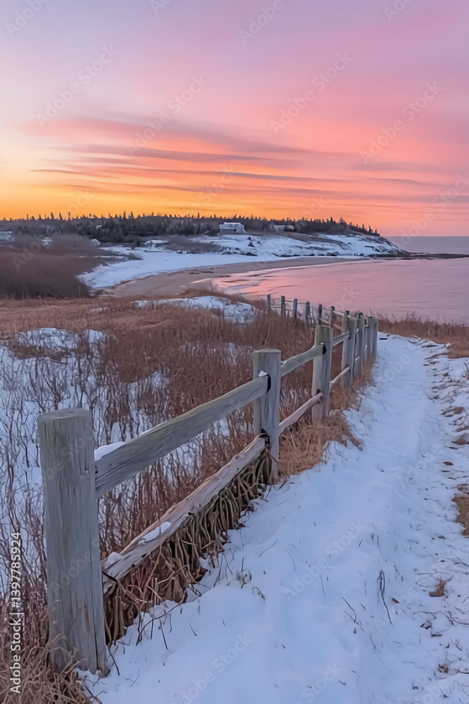 Fototapeta premium Snowy Path at Sunset
