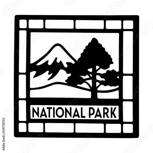 National Park Service Logo Design Featuring Mountain and Tree Silhouette within a Geometric Frame