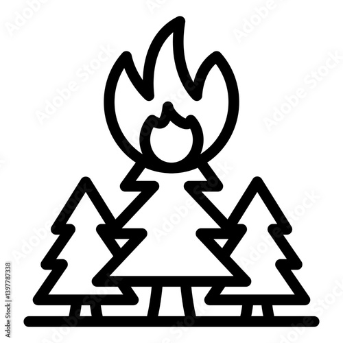 Forest trees in flames line icon, ecology insurance concept. Vector graphics. Fireplace at forest, high risk danger sign on white background, style mobile or design.
