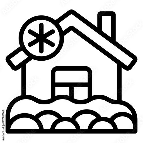 House covered with snow line icon, insurance event concept. Vector graphics. Building and snowflake, frozen sign on white background, style mobile or design.