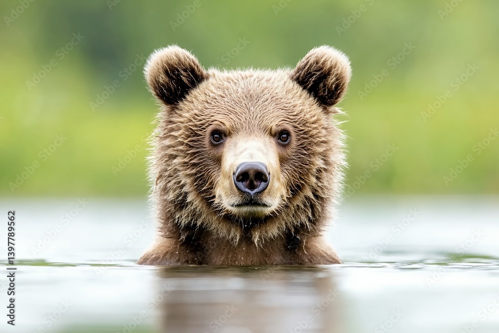 Fototapeta premium Brown Bear Cub in Calm Water