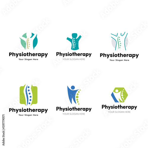 Set of Physiotherapy logo design. Orthopedic spine and physiotherapy logo design vector template.