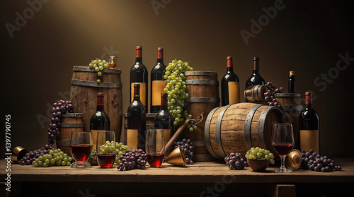 Obraz na płótnie rustic still life scene showcases an assortment of wine w salonie