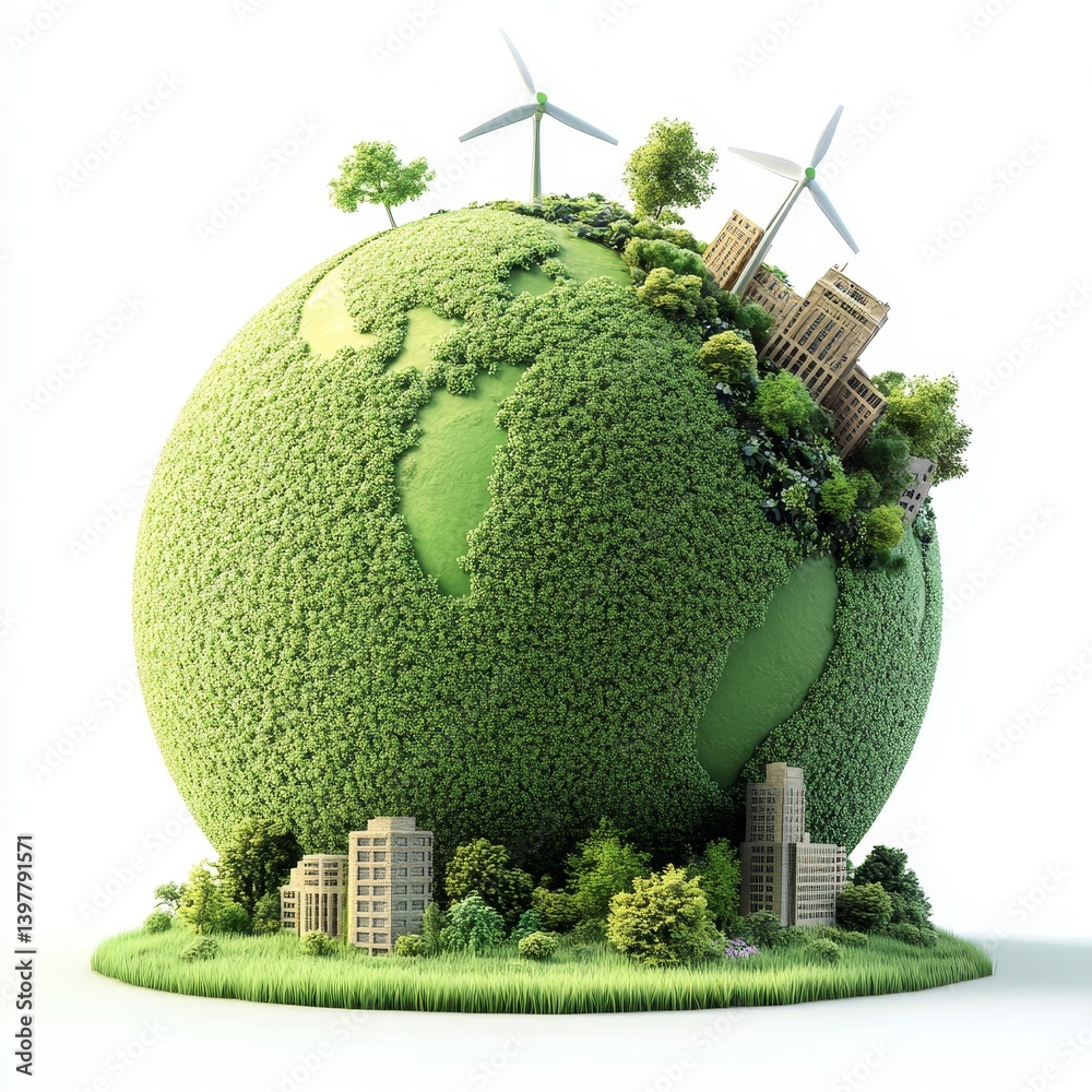 The planet earth is green and covered in grass, symbolizing earth day, sustainable development, world environment day, and the eco-friendly concept