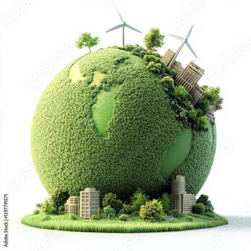 Obraz na płótnie The planet earth is green and covered in grass, symbolizing earth day, sustainable development, world environment day, and the eco-friendly concept w salonie