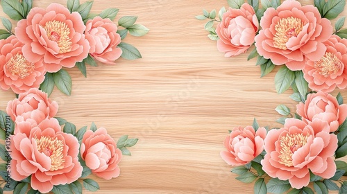 Flower wooden board weather. A beautiful floral arrangement featuring soft pink peonies framed against a light wooden background.