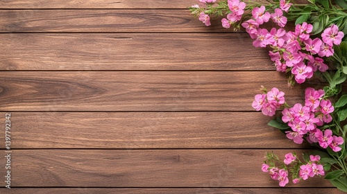 Flower wooden board weather. A vibrant arrangement of pink flowers against a rustic wooden background, creating a natural and inviting aesthetic.