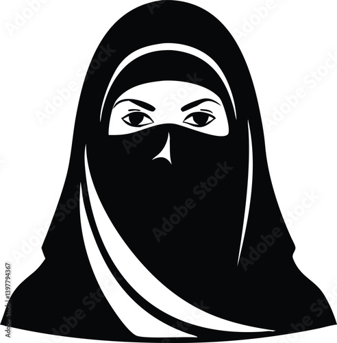 Muslim Woman in Niqab Silhouette with Eyes on Transparent Background