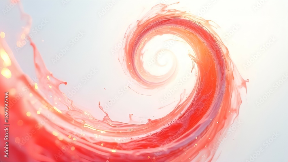 Fototapeta premium minimalist maximalism background, featuring a pristine white base with a single, bold neon coral spiral twisting dynamically across the frame