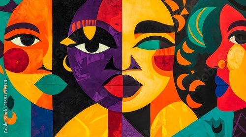 Vibrant Modern Mural: Colorful Faces and Cultural Diversity in Contemporary Art