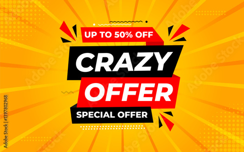 Crazy Offer Sale Background. Sale banner design template. Vector illustration. Market promotion banner and crazy discount announcement background vector illustration.