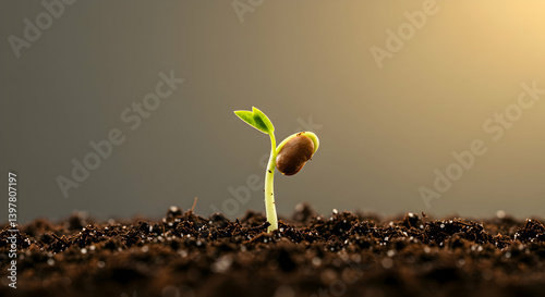 Sprout Emerging From Soil Under Warm Light