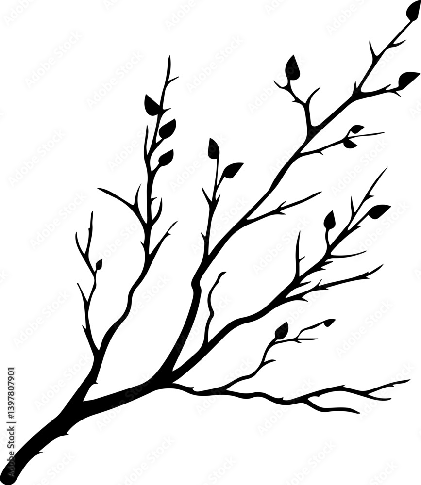 Fototapeta premium black and white twig silhouette vector illustration