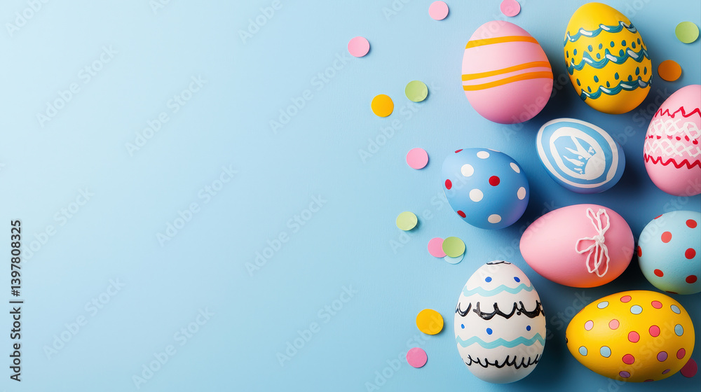 Pastel colored Easter eggs with decorative floral designs