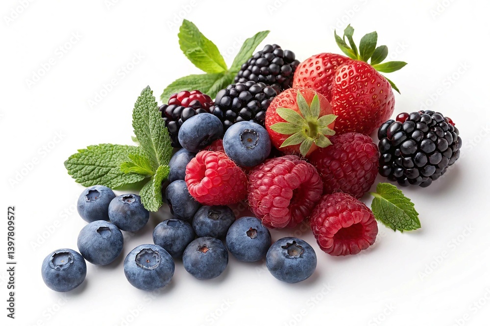 Berries Mix Blueberry Raspberry and Blackberry Isolated on White Background Berries Mix Blueberry Raspberry and Blackberry Isolated on White Background
