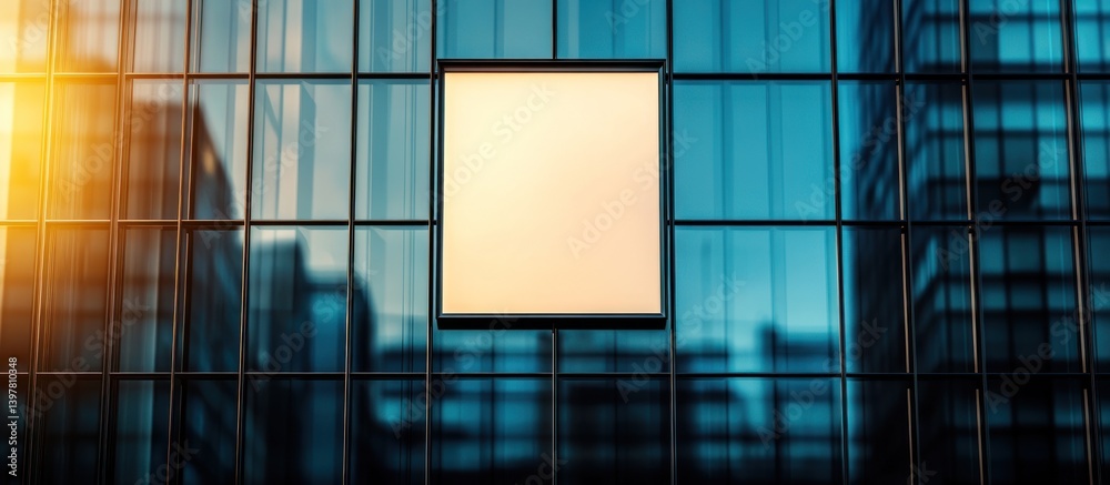 A modern high rise building with a blank illuminated sign A modern high rise building with a blank illuminated sign