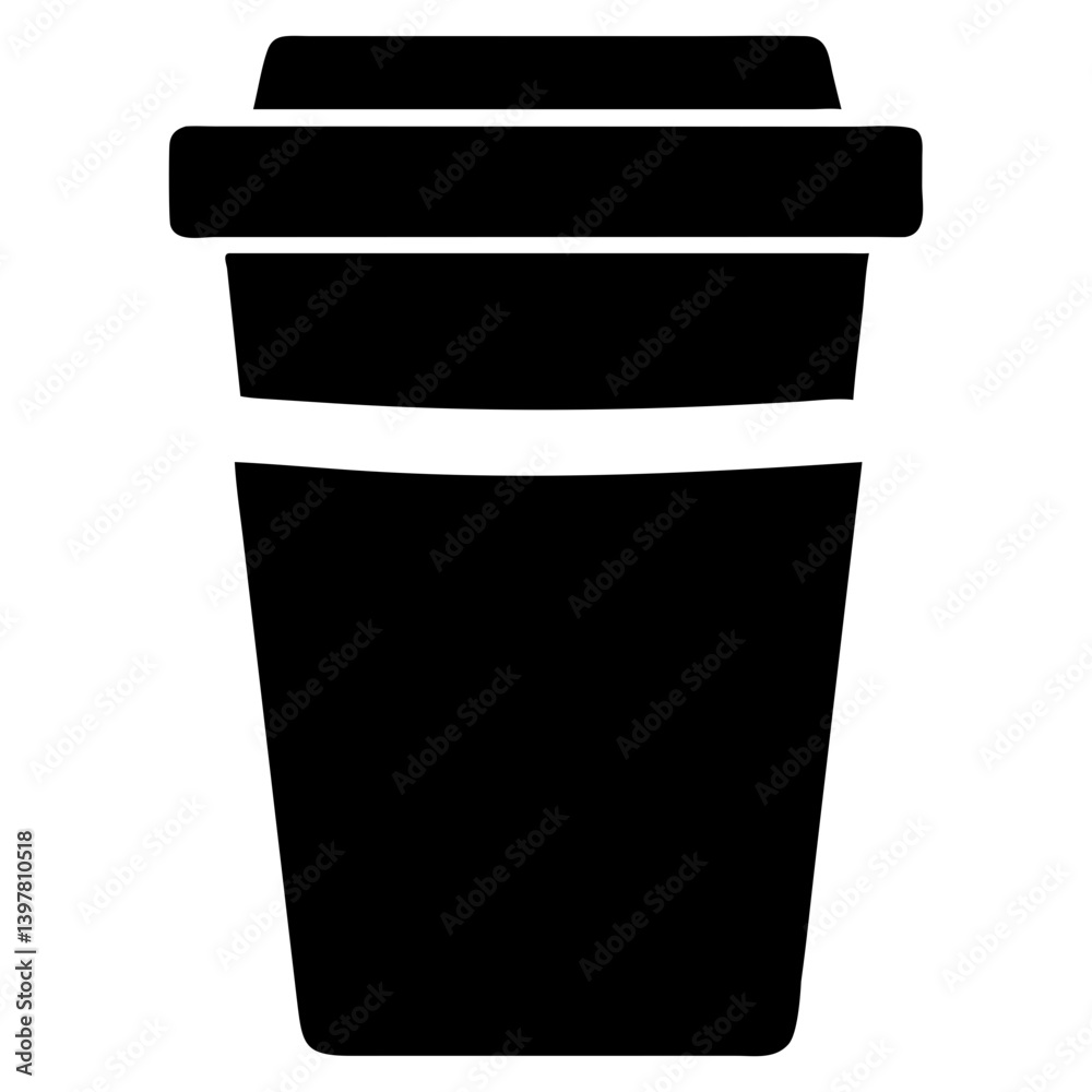 Black silhouette icon of a disposable coffee cup with a coffee bean symbol Black silhouette icon of a disposable coffee cup with a coffee bean symbol