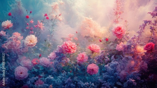 Wallpaper Mural Stunning roses and lilacs in a dreamy garden setting Torontodigital.ca