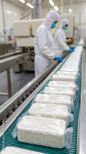 Shrink-Wrapped Hygiene Products on Production Line in Sterile Environment