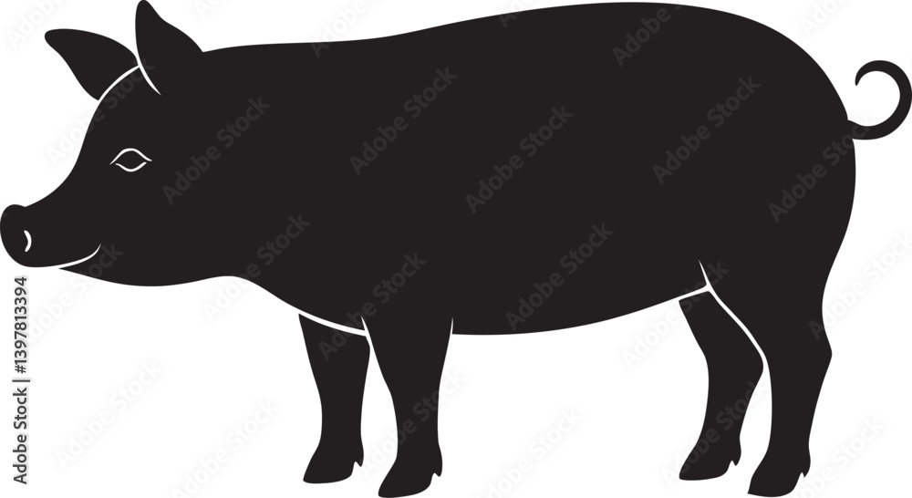 Fototapeta premium Pig Silhouette Farm Animal Outline, vector illustration