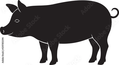 Pig Silhouette Farm Animal Outline, vector illustration