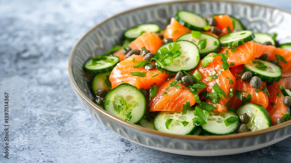 Keto smoked salmon cucumber salad with capers chives and an avocado based creamy dressing Keto smoked salmon cucumber salad with capers chives and an avocado based creamy dressing