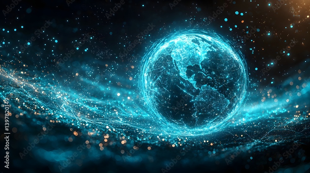 Futuristic Earth encased in a digital sphere of energy and technology Futuristic Earth encased in a digital sphere of energy and technology