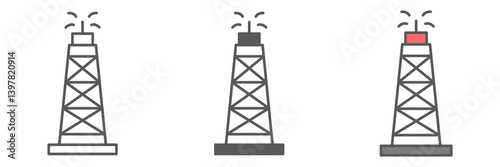 Oil rig icon collection, fuel tower and drilling rig, oil derrick vector icon set, vector graphics, editable stroke outline sign, eps 10