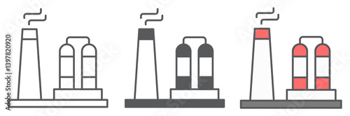 Refinery icon collection, factory and industry, chemical plant vector icon set, vector graphics, editable stroke outline sign, eps 10