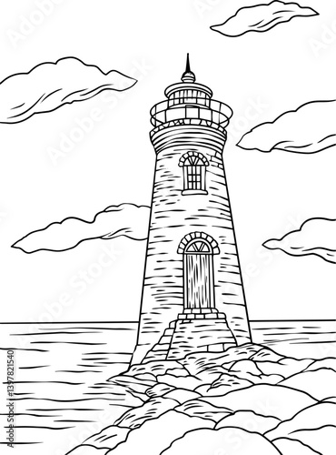 Hand-drawn illustration lighthouse vector