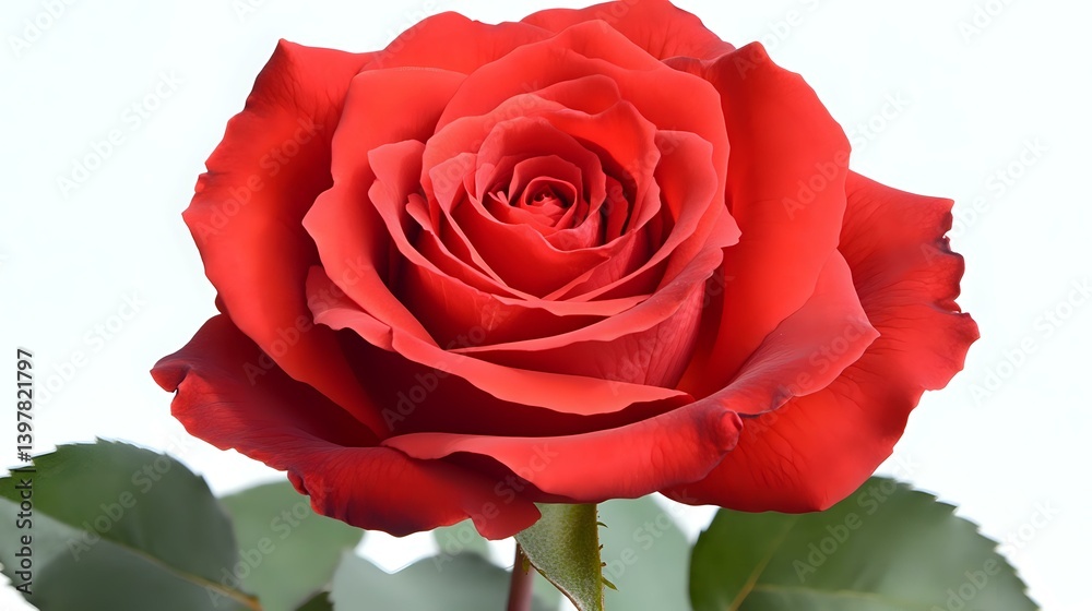 A bright red rose with fully bloomed petals, sharp and vivid floral textures, minimal composition, naturally illuminated, ultra-HD details A bright red rose with fully bloomed petals, sharp and vivid floral textures, minimal composition, naturally illuminated, ultra-HD details