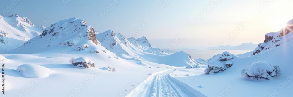Clean, high-key snowdrift scene in Norway; minimalist landscape , light, white Clean, high-key snowdrift scene in Norway; minimalist landscape , light, white