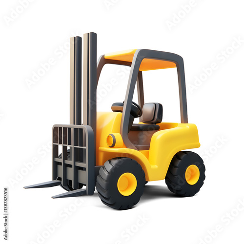 3D Stylized Illustration of a yellow toy construction forklift isolated transparent PNG perfect for website iconographic isometric design