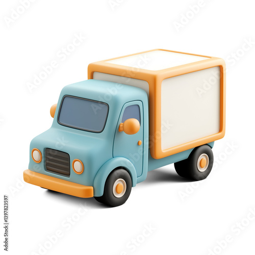 3D Stylized Illustration of an blue toy delivery truck isolated transparent PNG perfect for website iconographic isometric design