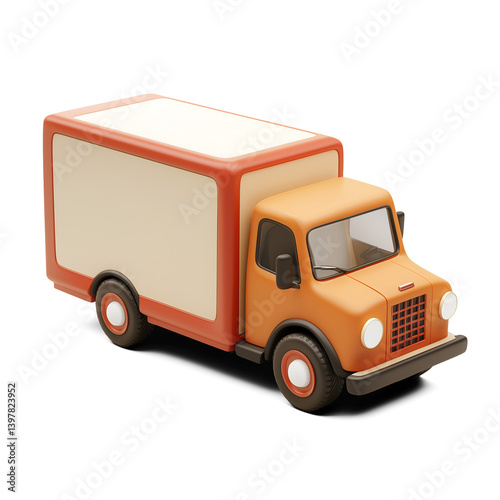 3D Stylized Illustration of an orange toy delivery truck isolated transparent PNG perfect for website iconographic isometric design