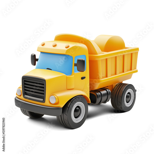 3D Stylized Illustration of a yellow toy construction truck isolated transparent PNG perfect for website iconographic isometric design