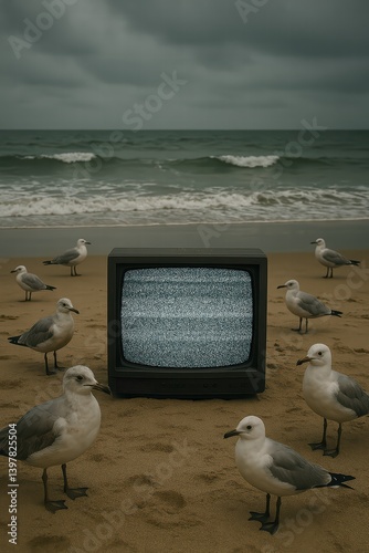 una tv antigua en medio de una playa