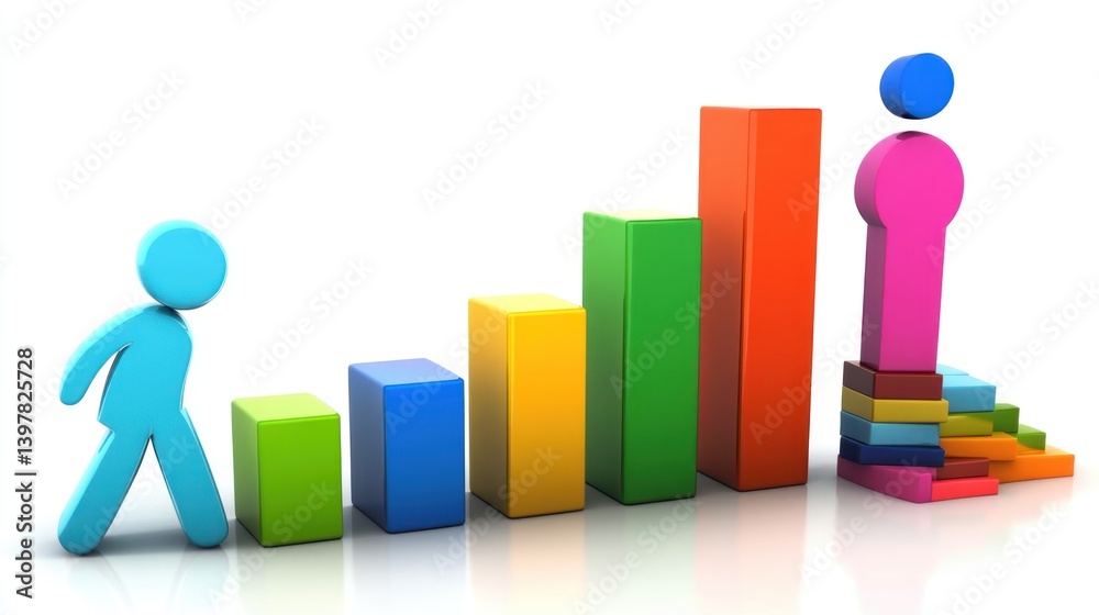 Colorful 3D Bar Graph Representing Growth and Progression Colorful 3D Bar Graph Representing Growth and Progression