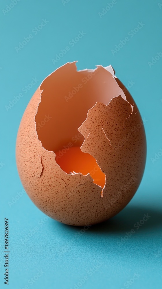 A cracked open egg shell with its orange yolk visible A cracked open egg shell with its orange yolk visible