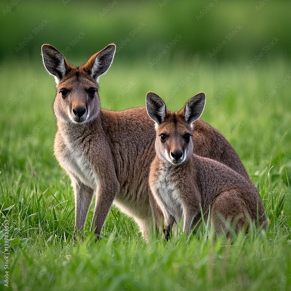 Mother Kangaroo and Baby Moment in the Natural Outdoors, AI Generator. Mother Kangaroo and Baby Moment in the Natural Outdoors, AI Generator.