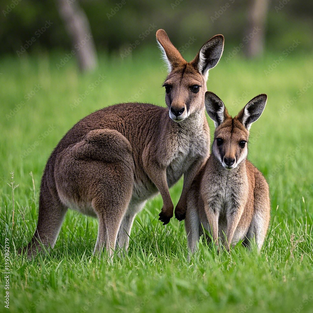 Mother Kangaroo and Baby Moment in the Natural Outdoors, AI Generator. Mother Kangaroo and Baby Moment in the Natural Outdoors, AI Generator.