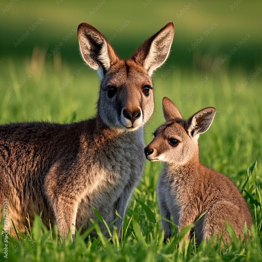 Mother Kangaroo and Baby Moment in the Natural Outdoors, AI Generator. Mother Kangaroo and Baby Moment in the Natural Outdoors, AI Generator.