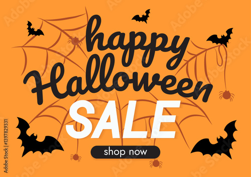 Halloween Sale Banner with Spooky bats and spiders
