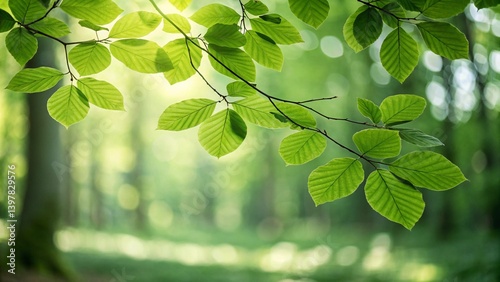 Green leaves on natural bokeh background