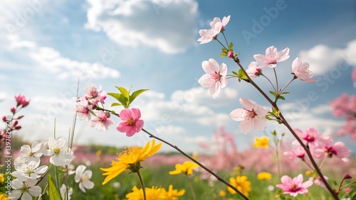Spring blossom web banner with blurred space for text