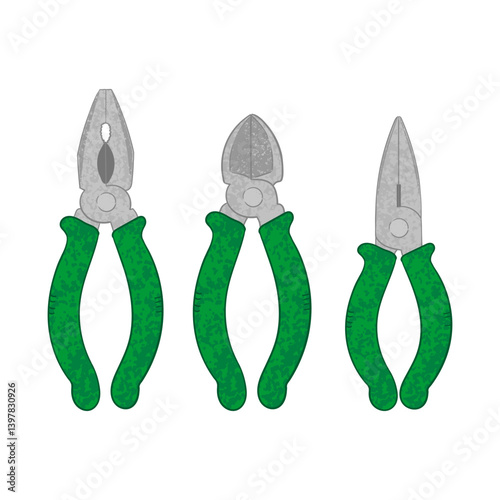 Vector Colorful Set with Illustrations of Different Pliers Isolated on White Background